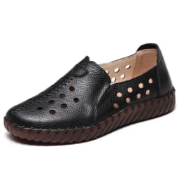 Real Leather Cutout Sandals Ladies White Ballet Flats Woman Slip On Loafer Women's Hospital Comfy Nurse Shoes Mother Flat Sandal