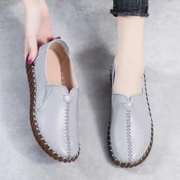 Real Leather Cutout Sandals Ladies White Ballet Flats Woman Slip On Loafer Women's Hospital Comfy Nurse Shoes Mother Flat Sandal