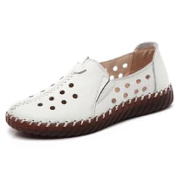 Real Leather Cutout Sandals Ladies White Ballet Flats Woman Slip On Loafer Women's Hospital Comfy Nurse Shoes Mother Flat Sandal