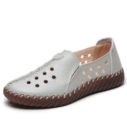 Real Leather Cutout Sandals Ladies White Ballet Flats Woman Slip On Loafer Women's Hospital Comfy Nurse Shoes Mother Flat Sandal