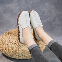 Real Leather Cutout Sandals Ladies White Ballet Flats Woman Slip On Loafer Women's Hospital Comfy Nurse Shoes Mother Flat Sandal