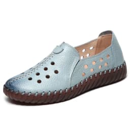 Real Leather Cutout Sandals Ladies White Ballet Flats Woman Slip On Loafer Women's Hospital Comfy Nurse Shoes Mother Flat Sandal
