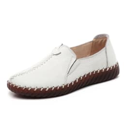 Real Leather Cutout Sandals Ladies White Ballet Flats Woman Slip On Loafer Women's Hospital Comfy Nurse Shoes Mother Flat Sandal