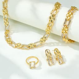 Dubai Gold Color Jewelry Set Cuban Necklace Earrings For Women Bride Wedding Jewelry Banquet Party Gift