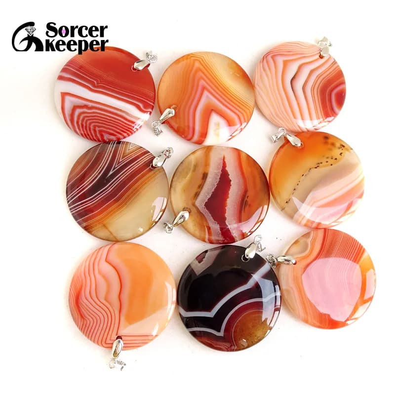 Women & Men Fashion Jewelry Round Pendants Necklaces With Chain Wholesale Natural Botswana Agate Stone for Jewelry Making BK347H