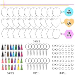 120PCS Acrylic Blank Keychain Decoration Set With Colorful Leather Tassel For Custom Vinyl and DIY Craft