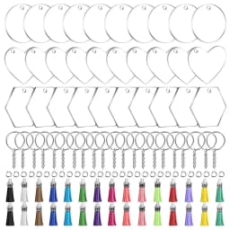 120PCS Acrylic Blank Keychain Decoration Set With Colorful Leather Tassel For Custom Vinyl and DIY Craft