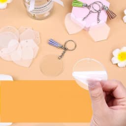 120PCS Acrylic Blank Keychain Decoration Set With Colorful Leather Tassel For Custom Vinyl and DIY Craft