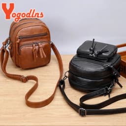 Yogodlns Vintage Crossbody Bag Women Soft PU Leather Shoulder Bag Multifunction Messenger Bag Small Square Bag Big Capacity Bag