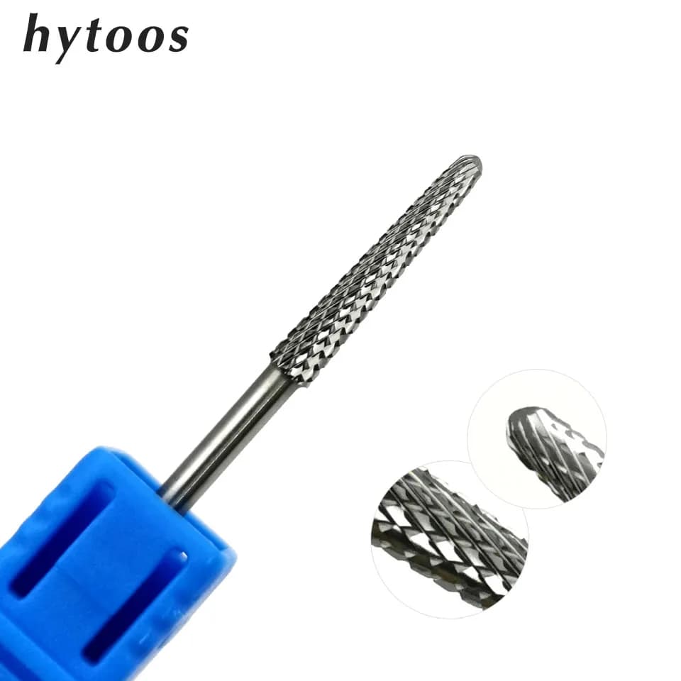 HYTOOS 18mm Cone Cuticle Clean Long Nail Drill Bits Carbide Burr Rotary Grinding Head Manicure Milling Cutters Nails Accessories