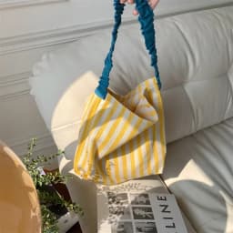 Contrast Color Women's Stripe Shoulder Bags Simple Canvas College Girls Book Tote Shopping Bag Casual Female Travel Handbags
