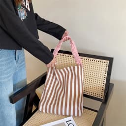Contrast Color Women's Stripe Shoulder Bags Simple Canvas College Girls Book Tote Shopping Bag Casual Female Travel Handbags