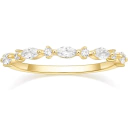 Trumium 14K Gold Plated Marquise Wedding Band for Women Stacking Ring Half Cubic Zirconia Eternity Engagement Ring Fine Jewelry