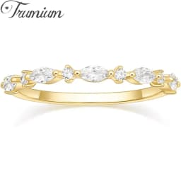 Trumium 14K Gold Plated Marquise Wedding Band for Women Stacking Ring Half Cubic Zirconia Eternity Engagement Ring Fine Jewelry