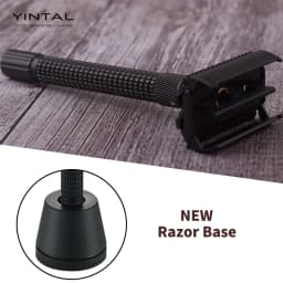 YINTAL Adjustable Butterfly Open Double Edge Safety Razor Set Matte BLACK Brass Razors 1 Razor 1 Base 5 Blades