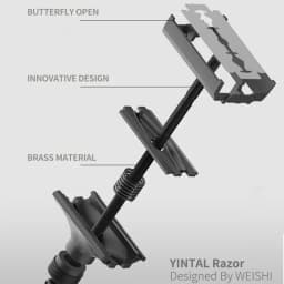 YINTAL Adjustable Butterfly Open Double Edge Safety Razor Set Matte BLACK Brass Razors 1 Razor 1 Base 5 Blades