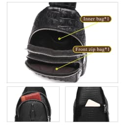 SCHLATUM 100% Cowhide Leather Men Crocodile Grain Fashion Black Multifunctional Leather Chest Bag