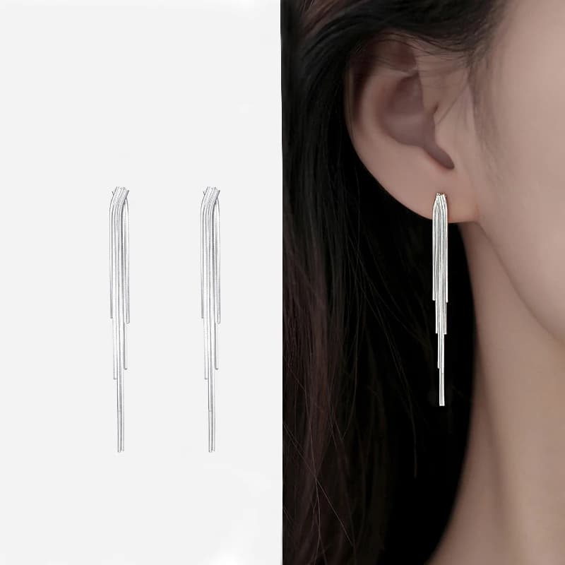 New Simple S925 Silver Long Dense Snake Bone Tassel Drop Earrings For Women Wedding Party Gift Fine Jewelry Wholesal ER097