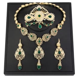 Sunspicems Chic Morocco Bride Jewelry Sets Gold Color Arabia Drop Earring Choker Necklace Caftan Brooch Sets 3Pcs Hollow Flower