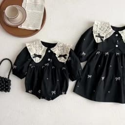 New Kids Baby Girls Long Sleeve Sweet Embroider Sisters Rompers Spring Autumn Kids Baby Girls Children Clothes Dress