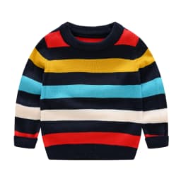 Spring and Autumn New Style 1-8 Year Old Boys and Girls Striped Fashion Versatile Round Neck Knitted Sweater