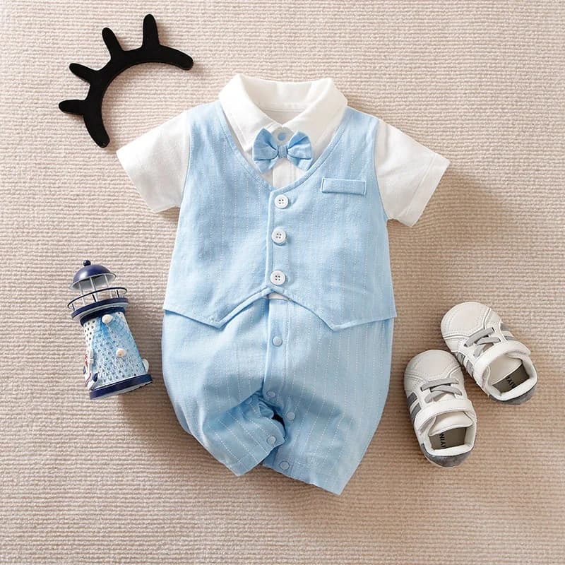 0-18 Baby Bodysuit Gentleman Style Handsome Party Vest Cotton Comfortable And Soft Summer Short Sleeve Newborn Clothing
