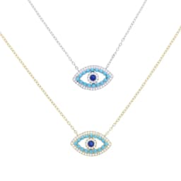 2023 New Arrived Fashion Women Lady Jewelry Gold Color White Blue Turquoises Stone Nice Turkish Evil Eye Necklace