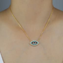 2023 New Arrived Fashion Women Lady Jewelry Gold Color White Blue Turquoises Stone Nice Turkish Evil Eye Necklace