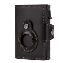 Anti-scan Magnet Credit Card Holder Wallet Genuine Leather Automatic Pop Out Aluminum Smart Wallets Luxury AirTag Purse Set
