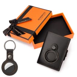 Anti-scan Magnet Credit Card Holder Wallet Genuine Leather Automatic Pop Out Aluminum Smart Wallets Luxury AirTag Purse Set