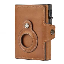Anti-scan Magnet Credit Card Holder Wallet Genuine Leather Automatic Pop Out Aluminum Smart Wallets Luxury AirTag Purse Set