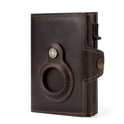 Anti-scan Magnet Credit Card Holder Wallet Genuine Leather Automatic Pop Out Aluminum Smart Wallets Luxury AirTag Purse Set
