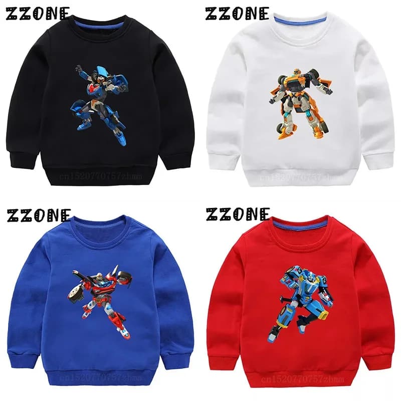 Kids Sweatshirts Tobot Evolution Transformer Robot Car Print Funny Children Hoodies Casual Baby Pullover Tops Girls Boys Clothes