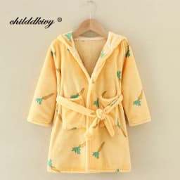Boy and Girls Flannel Pajamas Robe Autumn and Winter Children Sleepwear Soft Hooded Kids Homewear 2-8 Years