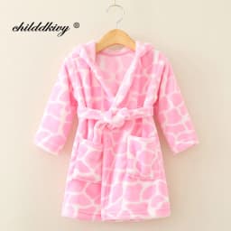 Boy and Girls Flannel Pajamas Robe Autumn and Winter Children Sleepwear Soft Hooded Kids Homewear 2-8 Years