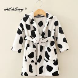 Boy and Girls Flannel Pajamas Robe Autumn and Winter Children Sleepwear Soft Hooded Kids Homewear 2-8 Years