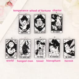 8Pcs 39*23 MM Black White Cat Tarot Card Charms Creative Acrylic Sun Moon And Lovers Jewelry For Earring Necklace Diy