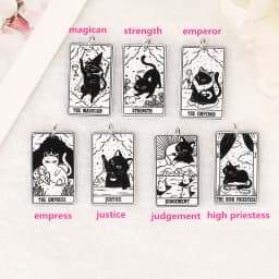 8Pcs 39*23 MM Black White Cat Tarot Card Charms Creative Acrylic Sun Moon And Lovers Jewelry For Earring Necklace Diy