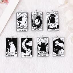 8Pcs 39*23 MM Black White Cat Tarot Card Charms Creative Acrylic Sun Moon And Lovers Jewelry For Earring Necklace Diy