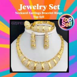 Dubai Jewelry Set For Women 18K Gold Plated Luxury Necklace Earrings Bracelet Ring For Wedding Party Mother's Day Gift On Sale