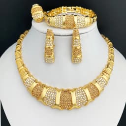 Dubai Jewelry Set For Women 18K Gold Plated Luxury Necklace Earrings Bracelet Ring For Wedding Party Mother's Day Gift On Sale