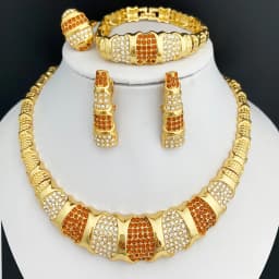 Dubai Jewelry Set For Women 18K Gold Plated Luxury Necklace Earrings Bracelet Ring For Wedding Party Mother's Day Gift On Sale