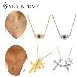 YooFaning 925 Sterling Silver Gold Chain Crystal Zirconia Evil Eye Necklace Diamond Anniversary Gift Wedding Girl Huggie Jewelry