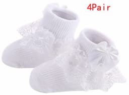 4Pair/lot New lace bow short socks newborn baby socks