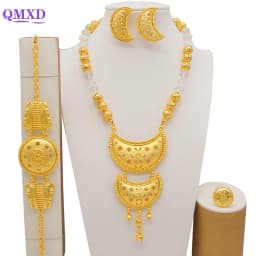 Dubai Gold Color Jewelry Sets For Women Nigerian Necklace Earrings Jewellery Set African Wedding Ethiopia Bridal Gifts
