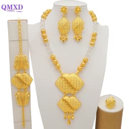 Dubai Gold Color Jewelry Sets For Women Nigerian Necklace Earrings Jewellery Set African Wedding Ethiopia Bridal Gifts