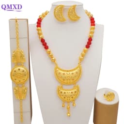 Dubai Gold Color Jewelry Sets For Women Nigerian Necklace Earrings Jewellery Set African Wedding Ethiopia Bridal Gifts