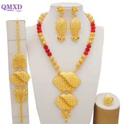 Dubai Gold Color Jewelry Sets For Women Nigerian Necklace Earrings Jewellery Set African Wedding Ethiopia Bridal Gifts