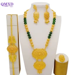 Dubai Gold Color Jewelry Sets For Women Nigerian Necklace Earrings Jewellery Set African Wedding Ethiopia Bridal Gifts