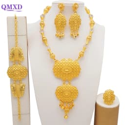 Dubai Gold Color Jewelry Sets For Women Nigerian Necklace Earrings Jewellery Set African Wedding Ethiopia Bridal Gifts